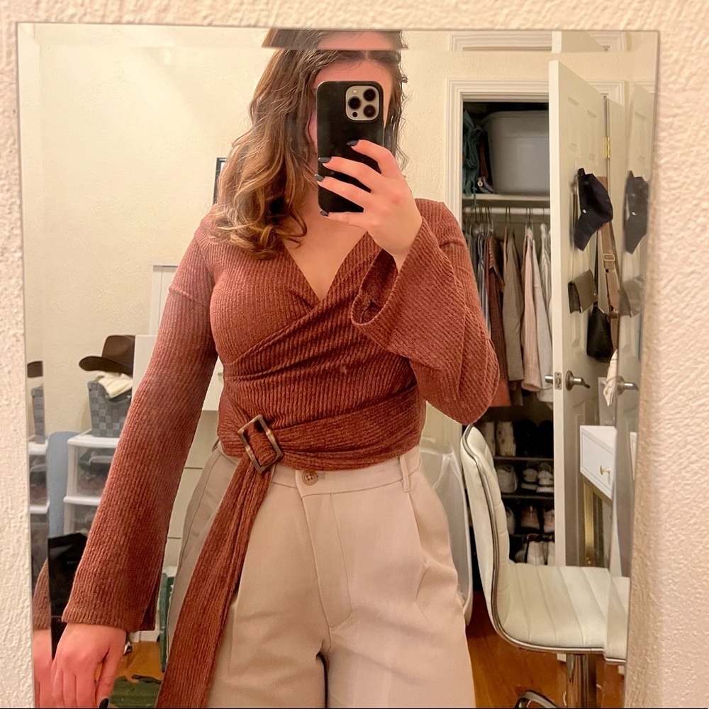 Moa Moa Brown Wrap Buckle Blouse